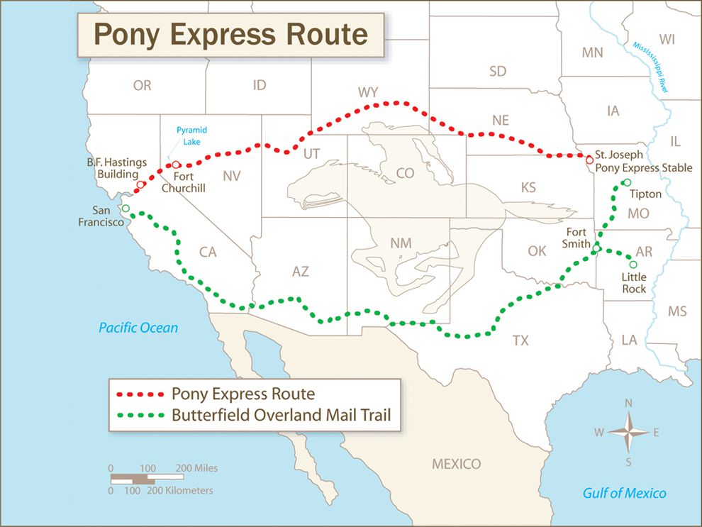 Pony Express Route Map Pony Express Route | National Geographic Society