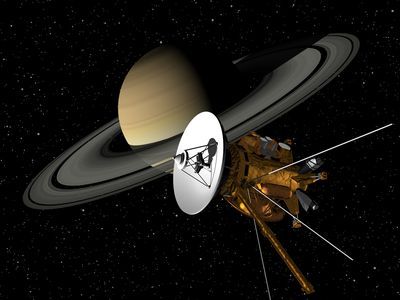 Illustration: Cassini space probe with Saturn in the background