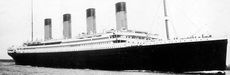 Photo: Black and white image of the Titanic ship.