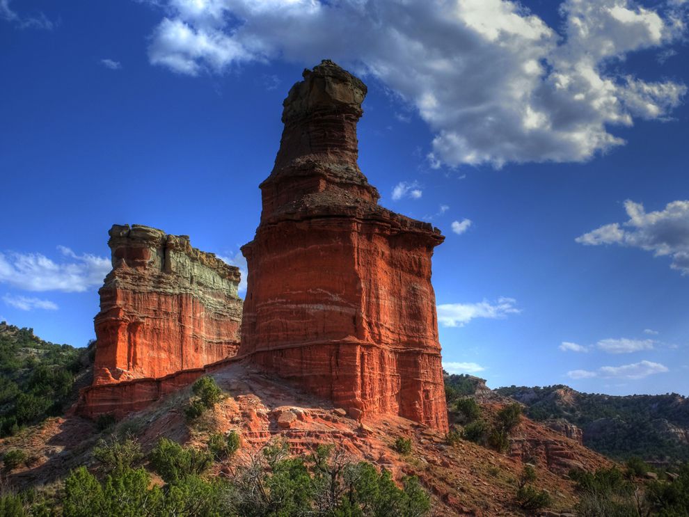 This landform, in Palo Duro Canyon, Texas, is nicknamed the "Lighthouse." A landform is a feature on the Earth's surface that is part of the terrain. Mountains, plains, and buttes (like these) are all landforms.
