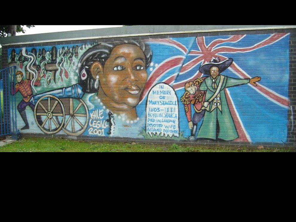 This graffiti mural, in Butetown, Wales, United Kingdom, depicts the life and wartime heroism of Mary Seacole.