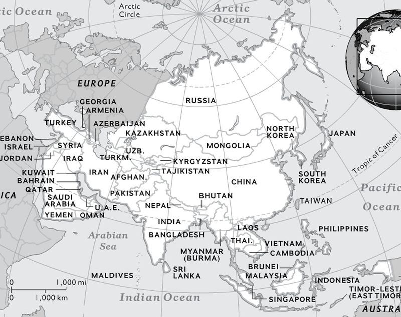 Black And White Map Of Asia Media | National Geographic Society