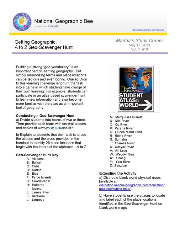 A To Z Geo Scavenger Hunt National Geographic Society