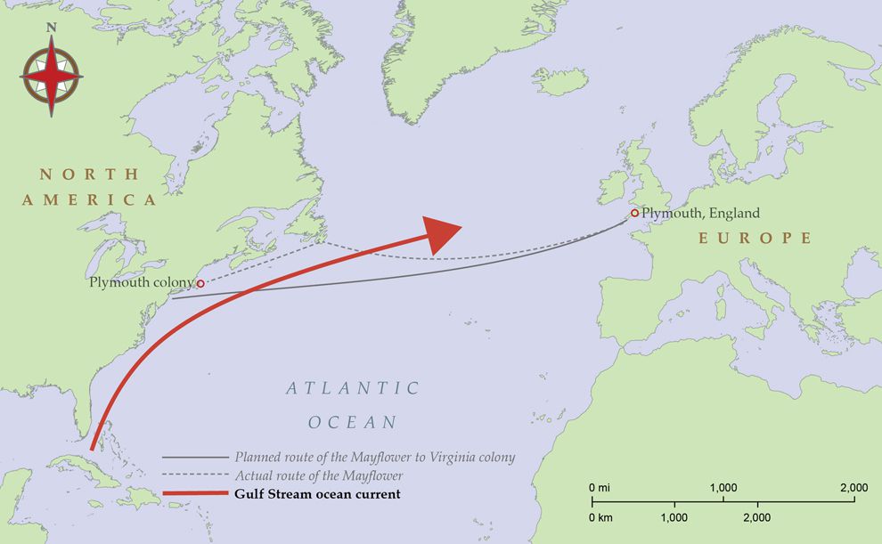 mayflower route map voyage