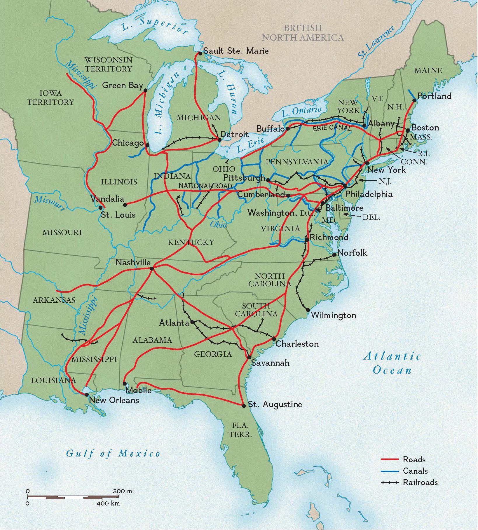 map of america in the 1800s Roads Canals And Rails In The 1800s National Geographic Society map of america in the 1800s