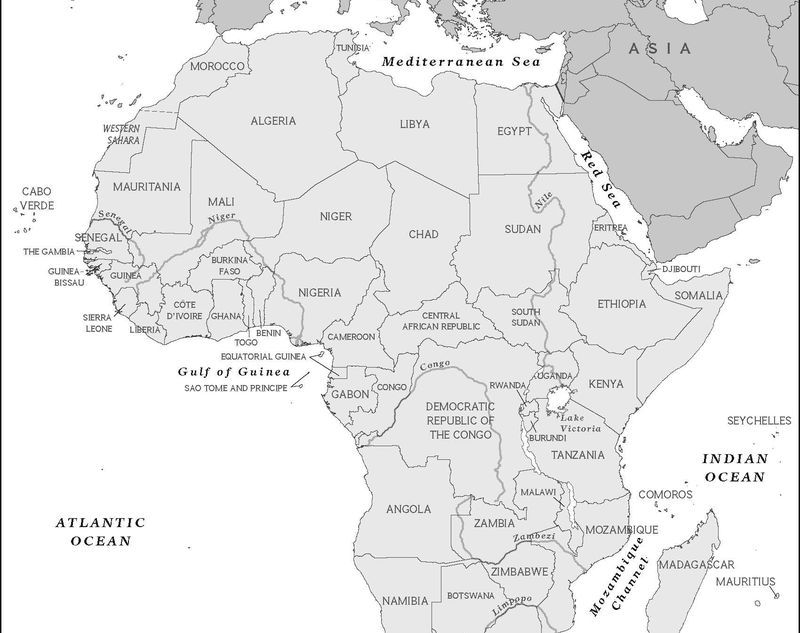 africa political map black and white