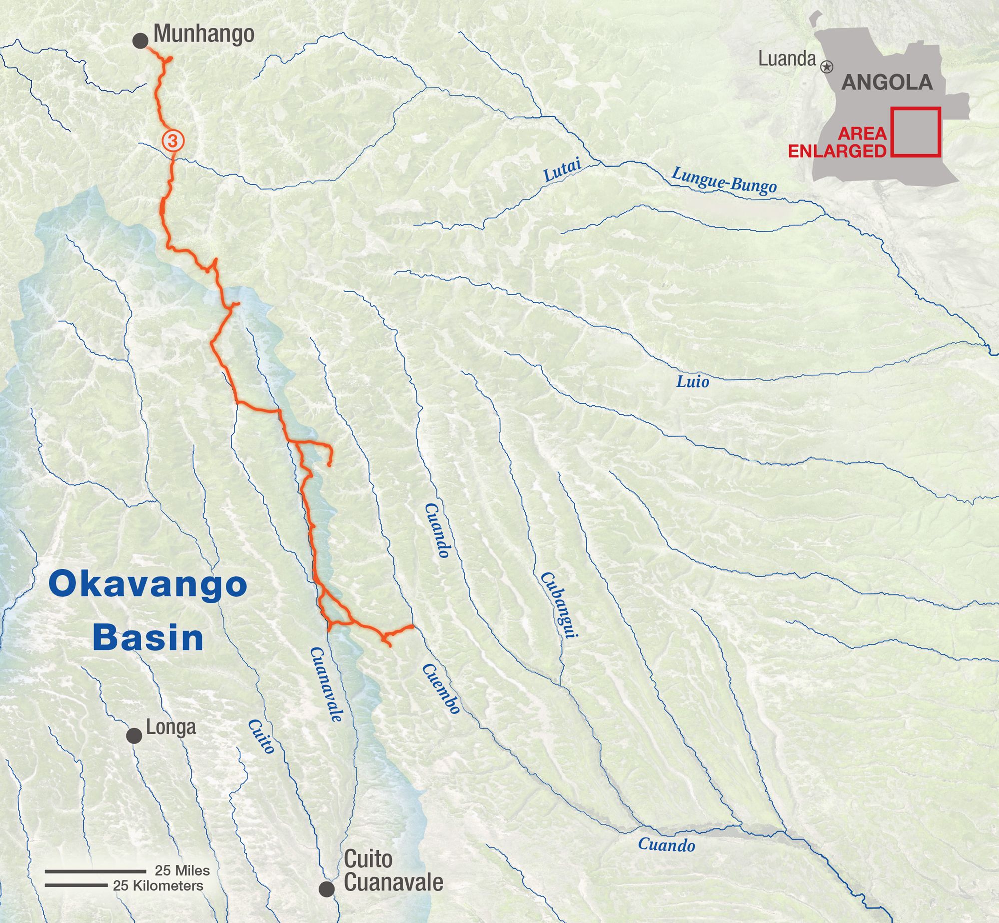 Map of Okavango Wilderness Project expedition, July-August, 2016 Map of Okavango Wilderness Project expedition, July-August, 2016