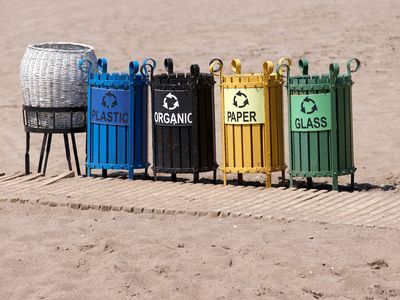 <p>Garbage and recycling bins help illustrate the three Rs&mdash;Refuse or Reduce, Reuse, and Recycle&ndash;for lessening plastic waste in the environment.</p>