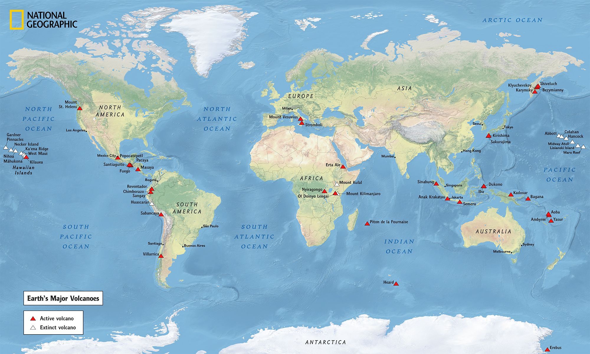 extinct volcanoes in the world map Earth S Major Volcanoes National Geographic Society extinct volcanoes in the world map