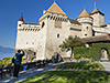 Picture of a visitor outside Chateau Chillon, Switzerland